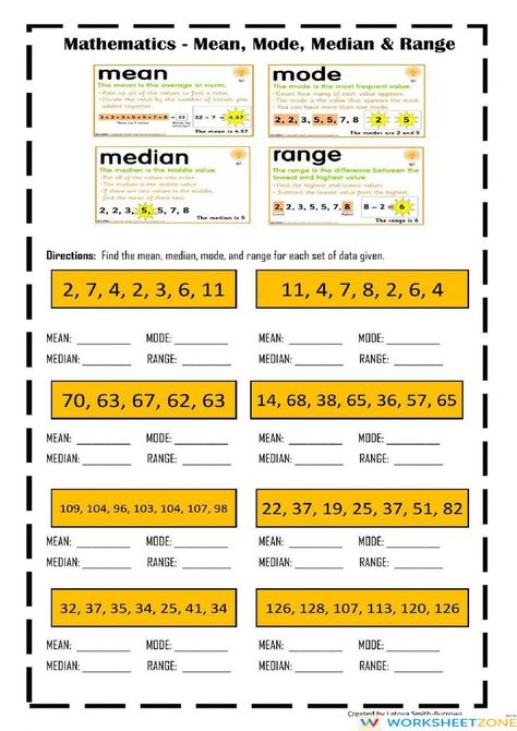 Mean Median Mode Worksheet, Mean Mode Median Range Worksheets, Mean Median Mode And Range Activities, Mean Mode Median Range, Mean Mode Median, Mathematics Meaning, Maths Sums, Math Worksheets For Kids, Mean Median Mode