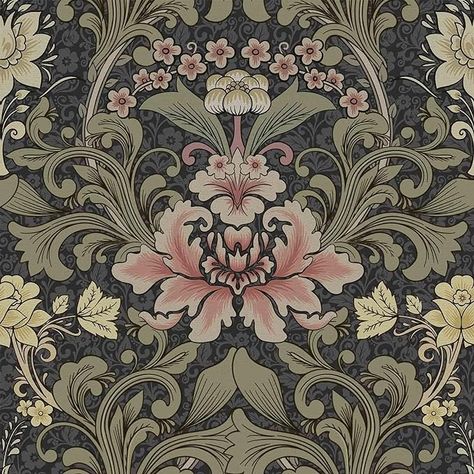 Abyssaly William Morris Peel and Stick Wallpaper Floral, Vintage Retro Boho Removable Contact Paper, Vinyl Wall Paper for Bathroom Dark/Green/Pink 17.7 inches x 118 inches - Amazon.com William Morris Wallpaper, Charcoal Wallpaper, Morris Wallpapers, Victorian Wallpaper, Wallpaper Walls Decor, Botanical Wallpaper, Graphic Wallpaper, Leaf Wallpaper, Prepasted Wallpaper