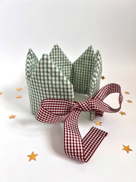 1st Birthday Crown, Gingham crown, Party Hat, Kids Baby Birthday Party Supplies Fabric Birthday Hat, Birthday Crowns For Kids, Diy Birthday Hat, Felt Birthday Crown, Diy Birthday Crown, 1st Birthday Crown, Neutral Birthday, Christmas Crown, Birthday Crowns