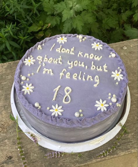 Taylor Swift, lyrics, aesthetic, cake, birthday, daisy, purple Cake Of 18th Birthday, Cake With Lyrics, Cake Designs Taylor Swift, Taylor Swift 19th Birthday Cake, Taylor Swift Lyric Cake, Taylor Swift Cake Design, 18th Birthday Cake Taylor Swift, Taylor Swift 18th Birthday, Birthday Cake Taylor Swift