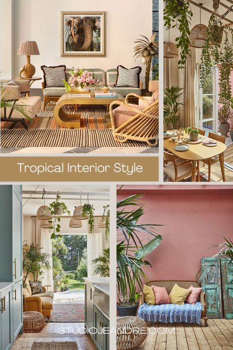 Tropical interior design is a popular style that brings the essence of a tropical paradise into your home. With its vibrant colours, natural materials, and lush greenery, this tropical style interior creates a relaxing and exotic atmosphere. We explore various tropical interior design ideas like earth bedrooms and biophilic design. Tropical interior design offers a refreshing and vibrant style that can transform any space into a tropical oasis. #interiorarchitecture  #interiorstyles #homedecor Tropical Style Interior, Tropical Interior Design, Tropical Interior, Cane Furniture, Biophilic Design, Tropical Oasis, Vibrant Style, Dark Wood Floors, Beautiful Table Settings