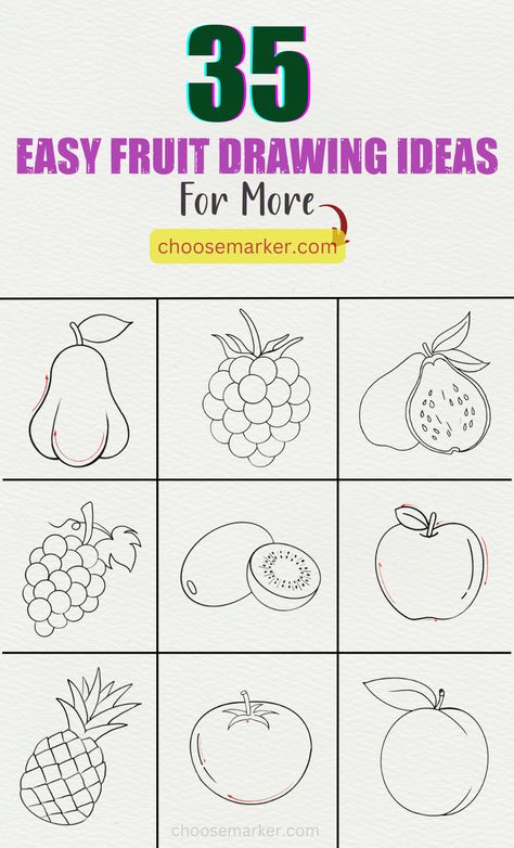 Are you looking to get creative with your drawings? 🎨 We've got 35 inspiring fruit drawing ideas for beginners! 🍎🍊🥝 Get those pencils and markers ready to start sketching! 🖌️ #DrawingInspiration #FruitDrawings Art Fruit Drawing, Fruit Drawing Pencil Sketches Easy, Easy Fruits Drawing, Fruit Pictures Drawing, Simple Fruit Drawings, Fruits Drawing Pencil, Fruit Drawing Step By Step, Fruit Drawing Simple, Fruits Drawing Easy