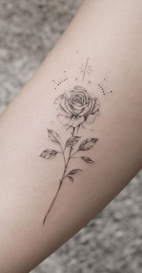 One Rose Tattoo, Rose Tattoo Fine Line, Rose Fine Line Tattoo, Fineline Rose Tattoo, Fine Line Rose Tattoo, Rose Flower Tattoo, A Rose Tattoo, Coordinates Tattoo, Rose Tattoos For Women