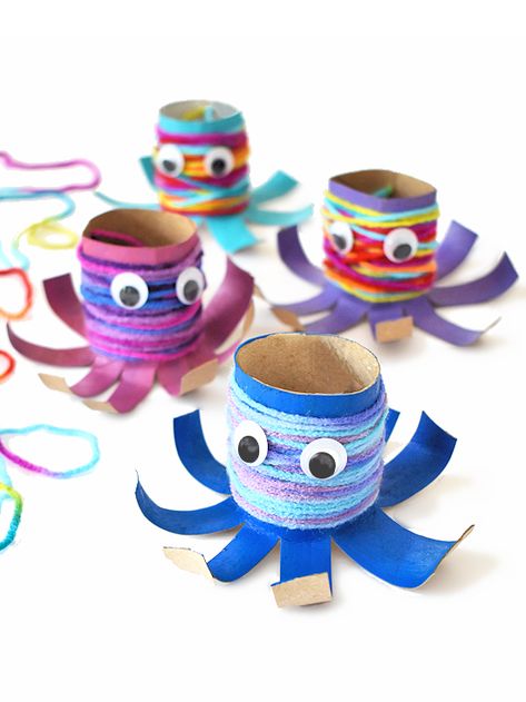 Octopus Crafts, Fun Summer Crafts, Summer Crafts For Kids, Ocean Crafts, Paper Roll Crafts, Googly Eyes, Toddler Art, Easter Hair, Camping Crafts