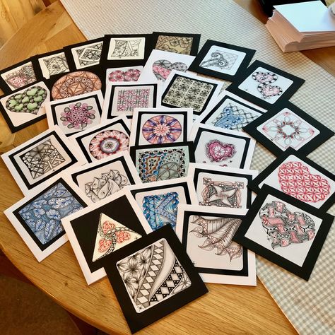 https://flic.kr/p/2aMfzFZ | Greeting Cards | I have used a lot of my Zentangle tiles to make into Greeting Cards, spreading the love. Zentangle Tiles, Zentangle Cards Ideas, Zentangle Envelopes, Zentangle Tiles Step By Step, Zentangle Greeting Cards, Happy Birthday Zentangle Cards, Zentangle Drawings, Doodles Zentangles, Zentangle Art