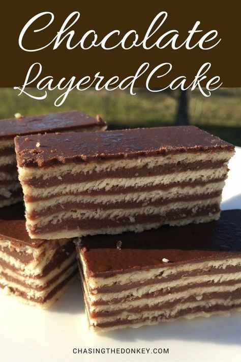 Chocolate Layered Cake, Layered Chocolate Cake, Switchel Recipe, Croation Recipes, Croatian Cuisine, Honey Cake Recipe, Macedonian Food, Bosnian Recipes, Chocolate Slice