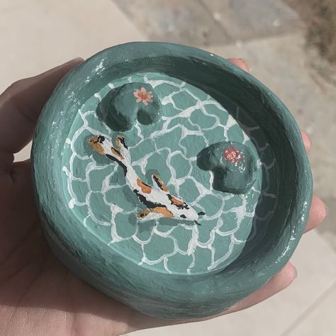 Koi Fish Pond Clay, Koi Fish Trinket Dish, Lilypad Clay Dish, Koi Fish Bowl Pottery, Koi Fish Clay Tray, Koi Fish Clay Sculpture, Pond Trinket Dish, Trinket Bowl Clay, Clay Pond Tray