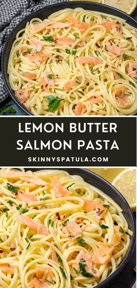 Lemon Butter Salmon Pasta Pasta With Asparagus, Salmon Pasta Recipes, Lemon Pasta Recipes, Lemon Butter Salmon, Smoked Salmon Pasta, Fish Pasta, Butter Salmon, Salmon Pasta, Salmon Dinner