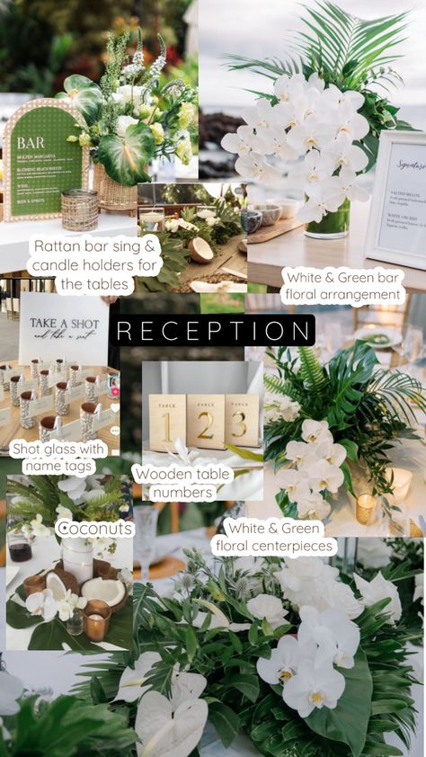 Reception Mood Board, Island Theme Wedding, Hawaiian Wedding Themes, Filipiniana Wedding Theme, Tropical Wedding Reception, Hawaii Beach Wedding, Tropical Wedding Inspiration, Destination Wedding Decor, Minimalist Wedding Decor