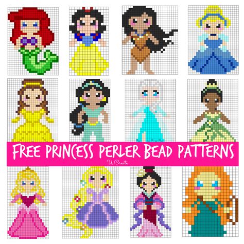 Free Princess Perler Bead Patterns also has super heroes, my little pony, hello kitty, and more! >>> u-createcrafts.com Hama Disney, Perler Bead Designs, Perler Beads Ideas, Perler Bead Templates, Perler Crafts, Motifs Perler, Hama Beads Patterns, Disney Cross Stitch, Pola Kristik