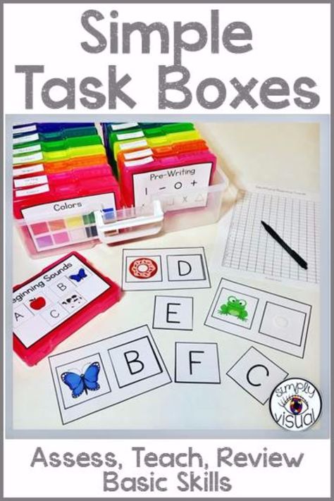 Assess your students on basic skills using these task boxes and data sheets Classroom Special Education, Task Boxes Preschool, Box Activities, Life Skills Classroom, Sped Classroom, Busy Boxes, Task Boxes, Basic Skills, Work Boxes