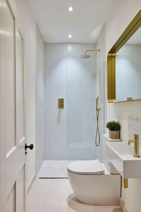 Downstairs Toilet And Shower Ideas, Downstairs Toilet With Shower Ideas, Cloakroom With Shower Ideas, Small Loft Shower Room, Narrow Shower Room, Narrow Ensuite, Small Narrow Bathroom, Small Downstairs Toilet, Cloakroom Toilet