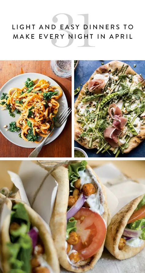 30 Light and Easy Dinners to Make Every Night in April via @PureWow Dinner Spring Recipes, Dinner Recipes Spring Meals, Weeknight Spring Dinner, Healthy Dinner Recipes Light, Easy Spring Recipes Dinners, Best Spring Dinner Recipes, May Meals, Easy Dinner Recipes Spring, Easy Healthy Spring Dinner Recipes