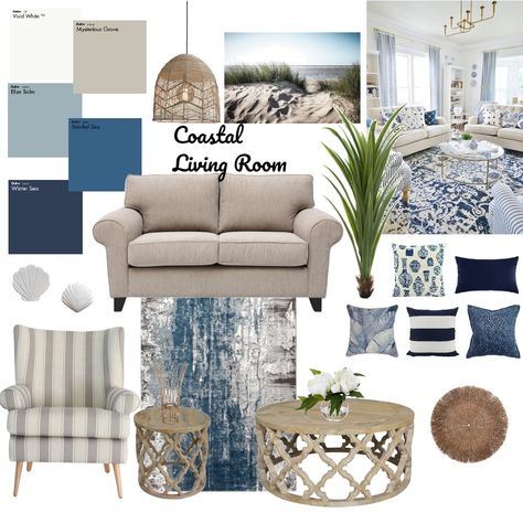 Nautical Mood Board, Beach Moodboard, North Berwick, Design Mood Board, Living Room Wall Units, Coastal Interior, Blue Living Room Decor, Coastal Interiors Design, Lounge Ideas