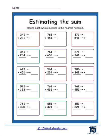 Estimation Worksheet, Estimate Sums 3rd Grade, Estimating Sums And Differences 3rd, Rounding To The Nearest Thousand, Rounding Off Numbers, Rounding Numbers, Three Digit Numbers, Holiday Science, Kindergarten Social Studies