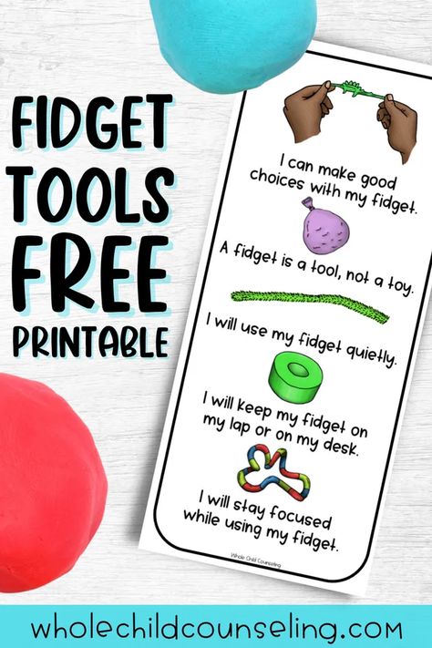 I've created this visual for you to use with your students to review rules before using a fidget tool. This social story says:I can make good choices with my fidget. A fidget is a tool, not a toy. I will use my fidget quietly. I will keep my fidget on my lap or on my desk. I will stay focused while using my fidget. Head on over to the blog to download this freebie today! Fidget Tools, Weighted Lap Pad, Sensory System, Counseling Kids, Executive Functioning Skills, Social Story, Sensory Tools, Sensory Issues, Sensory Processing Disorder