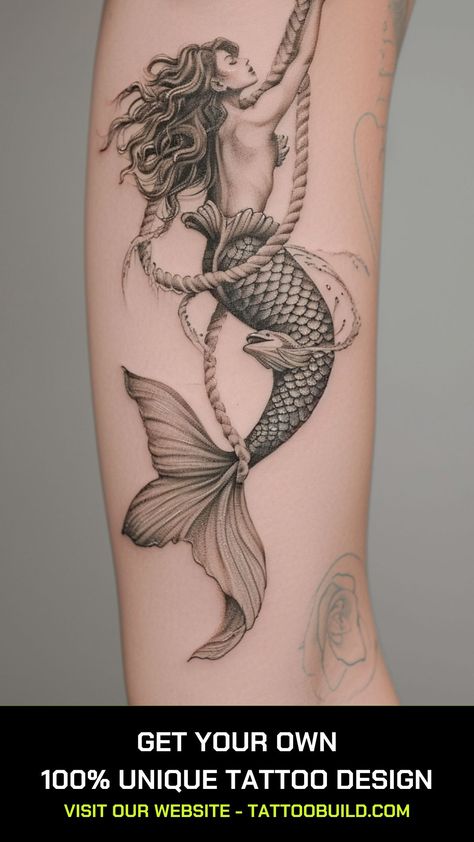 Ocean Tattoo Ideas: Best Ideas and Designs - Tattoo Build Siren Tattoo Dark Mermaid, Mermaid Tattoo Ideas For Women, Mermaid Tail Tattoo, Ocean Tattoo Ideas, Tattoos Roses, Tattoo Mermaid, Button Tattoo, Siren Tattoo, Mermaid Tattoo Designs