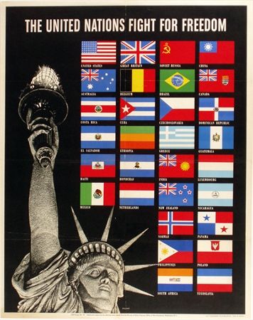 Steve Broder - United Nations Fight For Freedom (L) United Nations Flag, Wwii Propaganda Posters, Ww2 Propaganda Posters, Ww2 Propaganda, Wwii Propaganda, Ww2 Posters, Wwii Posters, Propaganda Art, Propaganda Posters