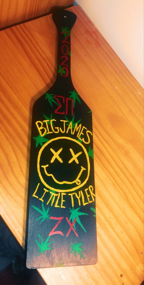 Trippy weed sigma pi fraternity paddle Frat Paddles, Fraternity Paddles, Paddle Ideas, Sigma Pi, Sorority Paddles, Greek Life, Paddles, Fraternity, Sorority