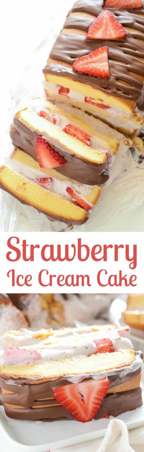 Pound Cake Strawberry, Ice Cream Cake Recipe Easy, Gf Cake, Strawberry Ice Cream Cake, Strawberries And Chocolate, Novice Chef, Ice Cream Cake Recipe, Cream Fresh, Cake Strawberry