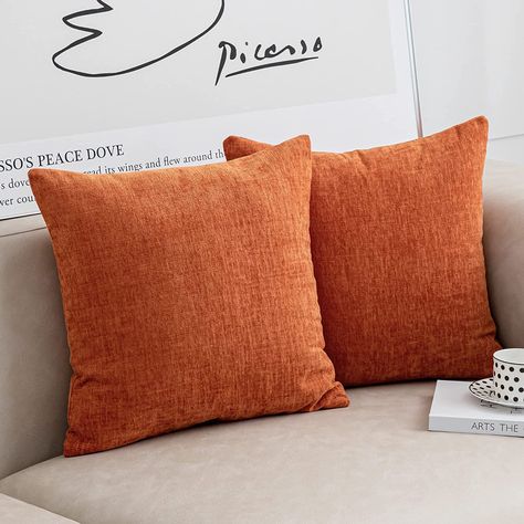 Amazon.com: Anickal Burnt Orange Pillow Covers 18x18 Inch Set of 2 Modern Farmhouse Rustic Decorative Throw Pillow Covers Square Cushion Case for Living Room Home Sofa Couch Decoration : Home & Kitchen Burnt Orange Pillows, Orange Pillow Covers, Thanksgiving Pillows, Fall Throw Pillows, Textured Throw Pillows, Fall Pillow Cover, Couch Cushion Covers, Couch Decor, Orange Pillows