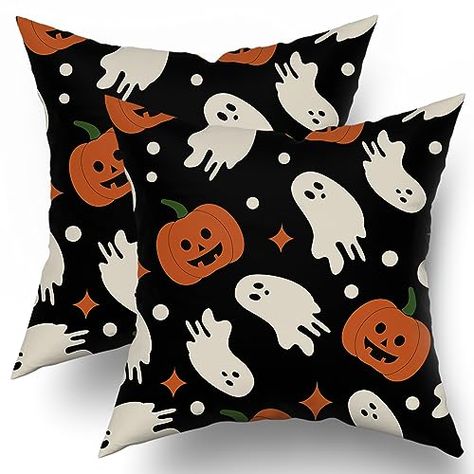 Kawani Black Halloween Pillow Covers 18X18 Inch Cute White Ghost Orange Pumpkins Couch Pillow Cases Set of 2 Holiday Cotton Cushion Case Farmhouse Home Decor for Bed Sofa Couch Living Room Sofa Couch Living Room, Halloween Pillows Covers, Couch Living Room, Halloween Throw Pillow, Halloween Pillow, White Ghost, Farmhouse Home Decor, Halloween Pillows, Garden Pillows