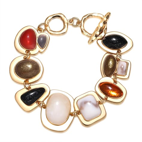 PRICES MAY VARY. This Gold Multi-Gemstone Charm Bracelet is a stunning piece of jewelry designed for women. The bracelet features a variety of colorful vintage resin gemstones, adding a vibrant and eye-catching touch to any outfit. Crafted with meticulous attention to detail, the high-quality gold metal adds a touch of elegance and sophistication to the overall design. It makes for a perfect gift option for birthdays, anniversaries, or any special occasion, allowing the recipient to flaunt their Vintage 70s Jewelry, Small Business Jewelry, Jewelry For Moms, Work Anniversary Gifts, 70s Jewelry, Multi Gemstone Bracelet, Gems Bracelet, Mother In Law Gifts, Fun Jewelry