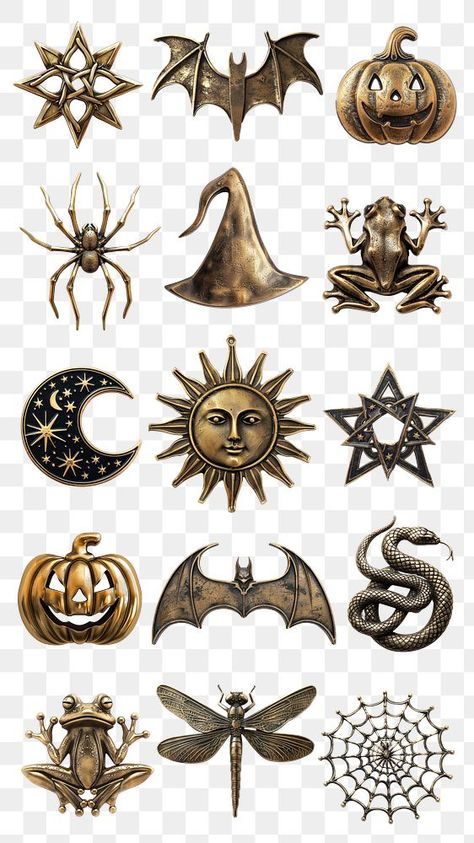 Whimsigoth Stickers, Spider Web Png, Whimsigoth Halloween, Bat Sticker, Scrapbook Elements, Bat Pumpkin, Halloween Elements, Halloween Vector, Gold Stickers