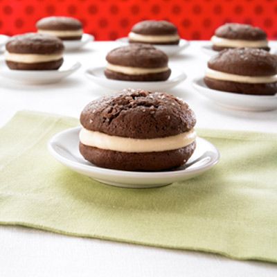 Help us fight hunger in partnership with Feeding America when you pin or re-pin Land O'Lakes recipes. Learn more at www.landolakes.com/FeedingAmerica. Caramel Filling Recipe, Salted Caramel Filling, Whoopie Pie Recipe, Chocolate Whoopie Pies, Caramel Filling, Sandwich Cookie, Whoopie Pie, Caramel Buttercream, Peanut Butter Filling