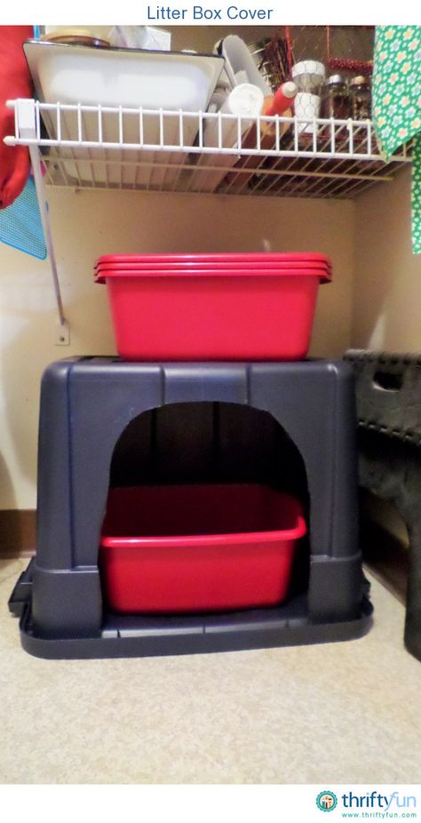 I have a large Rubbermaid-type storage container covering my kitty's litter box in my storage room. She used to kick litter all over the place. Now I have much less to sweep up, plus it looks much more pleasant for company. Diy Litter Box, Katt Grejer, Litter Box Covers, Litter Box Furniture, Homemade Cat, Cat Box, Animal Projects, Cat Room, Cat Litter Box