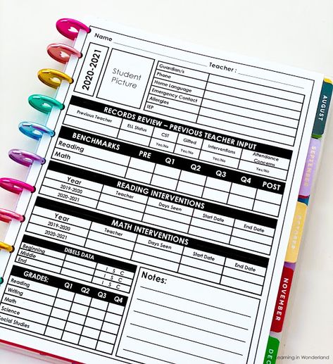 Student Tracking Sheet, Organizing Student Data, Intervention Teacher Organization, Data Organization For Teachers, Teacher Organization Binders, Classroom Data Tracking, Data Binder For Teachers, Teacher Data Binder, Grading Sheets For Teachers