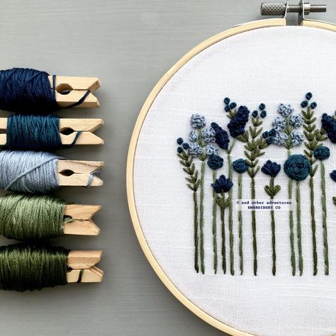 SKILL LEVEL: Beginner This Midnight Blue Wildflowers Embroidery Kit is the perfect weekend project to cozy up with on the couch with. As a Beginner Hand Embroidery Kit, this will teach you the foundational stitches that I use everyday. This is a great beginner project that includes the following: Pre-printed cotton fabric 6-inch embroidery hoop Full skeins of DMC embroidery floss Embroidery Needle Online stitch tutorials A stitch guide Tips and tricks that I use everyday Clothespins not included Embroidery On Grey Fabric, Embroidery On Navy Blue Fabric, Delphinium Embroidery, Embroidery On Blue Fabric, Embroidery Fill Stitches, Teal Embroidery, Blanket Embroidery, Beginner Hand Embroidery, Wildflower Embroidery