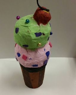 Paper Mache Ice Cream Cone, Paper Mache Ice Cream, Paper Mache Candy, Treat Art, Making Paper Mache, Art 2023, Paper Food, Wayne Thiebaud, Lap Top