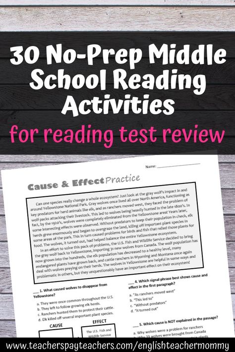 Middle School Vocabulary, Teaching Middle School English, Middle School Reading Activities, Middle School Reading Comprehension, 8th Grade Reading, Test Prep Activities, Reading Test Prep, English Teacher Resources, Reading Assessment