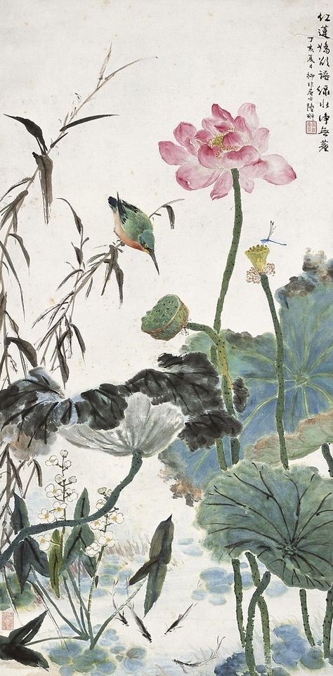 Chinese Drawings, Lotus Painting, Korean Painting, Art Chinois, Chinese Art Painting, Lotus Art, Asian Painting, Art Japonais, Korean Art