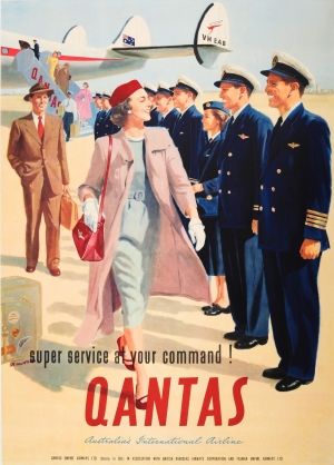 Qantas Service at Your Command Pilots Lockheed Constellation 1950s - original vintage travel advertising poster by Mandson listed on AntikBar.co.uk Qantas Airlines, Vintage Airline Ads, Airline Poster, Australian Airlines, Vintage Airline Posters, Posters Australia, Australian Vintage, Aviation Posters, Travel Advertising