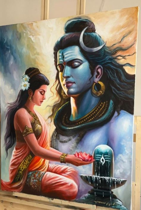 Indian Mythology Paintings, Shiv Bhagwan Drawing, Shiv Shakti Painting On Canvas, Shri Ram Painting On Canvas, Shiv Painting Lord Shiva Canvas, Watercolor God Painting, Shiva Parvati Painting Canvas, God Canvas Painting Ideas, Hindu Gods Art Painting