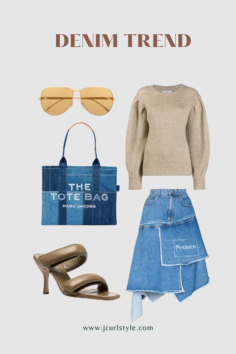 Denim Tote Bag Outfit, Tote Bag Outfit, Tote Outfit, Bag Outfit, Marc Jacobs Tote, Denim Tote Bags, Denim Tote, Denim Trends, Large Tote Bag