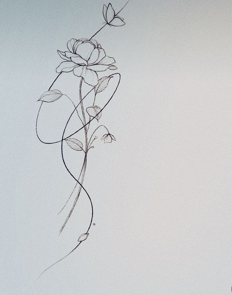 Kj Tattoo, Fine Line Spine Tattoos, Denmark Tattoo, Minimalist Floral Tattoo, Morning Glory Tattoo, Floral Back Tattoos, One Line Tattoo, Tattoos Inspo, Waist Tattoos