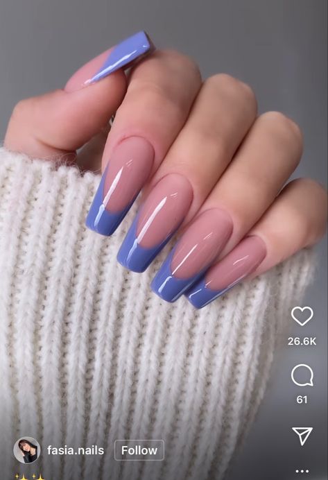 Periwinkle Blue Nails Acrylic, Periwinkle French Tip Nails, Pop Of Color Nails, Perrywinkle Nails, Periwinkle Nails Designs, Purple French Tip Nails Acrylic, Periwinkle Blue Nails, Nails Periwinkle, Purple French Tip Nails