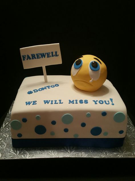 Farewell crying emoji cake Farewell Cakes Coworker, Miss You Cake Ideas, Farewell Cake Ideas Coworker, Goodbye Cakes Coworker, Fairwell Cake Ideas, Farewell Cake Designs, Leaving Cake, Goodbye Cake, Farewell Cake