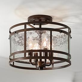 Elwood 13 1/4" Wide Oil-Rubbed Bronze 4-Light Ceiling Light Bronze Ceiling Lights, Hall Lighting, Industrial Ceiling Lights, Foyer Lighting, Flushmount Ceiling Lights, Ceiling Light Design, Bronze Lighting, Water Glass, Water Lighting