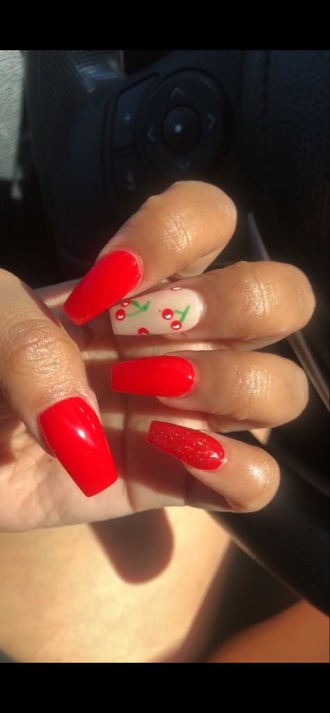 Candy Red Nails, Red Nails Spring, Cherry Nail Designs, Summer Nails Square, Design Summer Nails, Cherry Nail, Wine Nails, Color For Nails, Cherry Nails