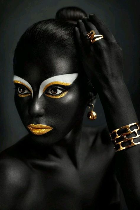 Tribal Afrofuturism & Interrupted Black Identity Paint Black, Gold Makeup, Black Love Art, Foto Art, Afro Art, Fantasy Makeup, African American Art, African Beauty, Black Women Art