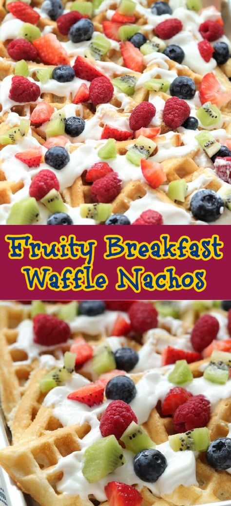 Cute Easter Breakfast, Waffles And Berries, Breakfast Nachos With Waffles, Waffle Nachos Breakfast, Unique Waffle Ideas, What To Eat With Waffles, Waffle Tacos Breakfast, Healthy Breakfast Family, Waffle Snack Ideas