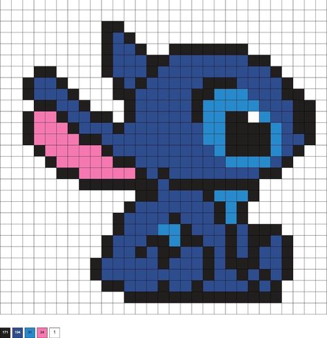 Pixel Drawing Stitch, Easy Pixel Art Stitch, Stitch Melty Beads, Pixel Art Pattern Stitch, Perler Beads Ideas Stitch, Stitch Disney Pixel Art, Pixel Art Characters Easy, Pixel Art For Beginners, Pineapple Pixel Art