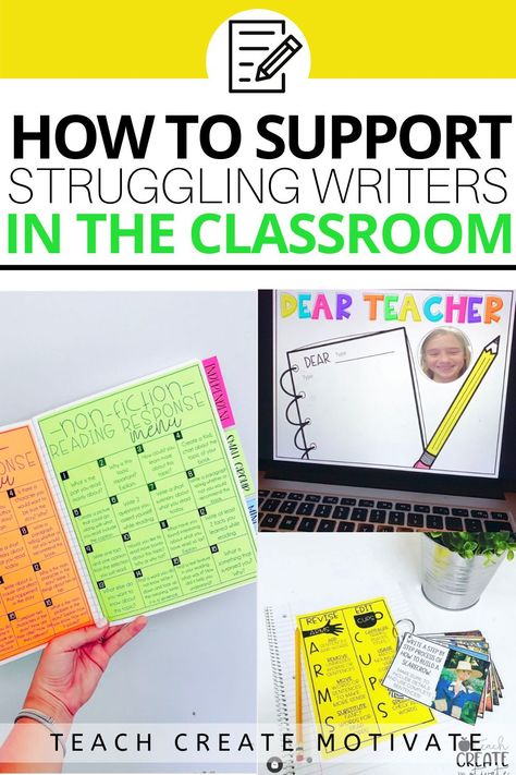 One of my favorite ways to support struggling writers in my elementary classroom is by modeling the writing process! Another great way to offer support is through the use of writing prompts, which also increases student engagement! I'm even including a great writing prompt resource for distance learning. Try these strategies, and learn about other methods you can use, when you read my post now! Writing Strategies For Elementary, Writing Interventions Elementary, Teaching Writing 3rd Grade, Writing Process Activities, Ice Cream Classroom, Reading Intervention Classroom, Writing Rubrics, Writing Interventions, Elementary School Activities