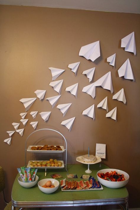 Paper Airplane Party, Bon Voyage Party, Planes Birthday, Dads Birthday, Airplane Theme, Airplane Birthday Party, Airplane Baby, Airplane Party, First Birthday Party Themes