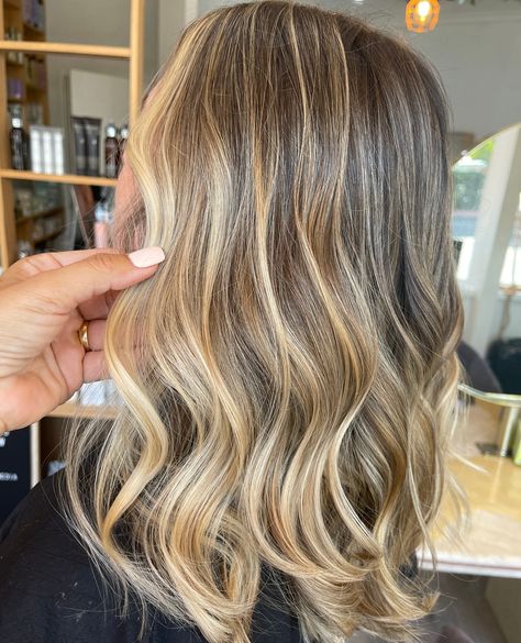 Brunette Hair With Blonde Balayage And Money Piece, Partial Weave Highlights, Honey Blonde Teasy Lights, Foils In Brown Hair, Californian Hair Highlights, Half Head Blonde Foils On Brown Hair, Blinds Balayage, Full Highlights For Brown Hair, Partial Highlights Dirty Blonde