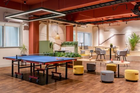 Recreational Area In Office, College Lounge Area, Creative Office Space Workspaces Design, Game Lounge, Breakout Room, Booth Seat, Office Things, Office Wall Graphics, Recreational Area